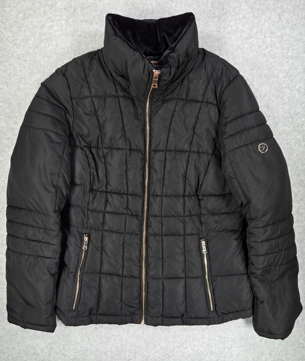 Calvin Klein Women's Black Puffer Jacket PM Petite Medium Repel Velvet cozy warm